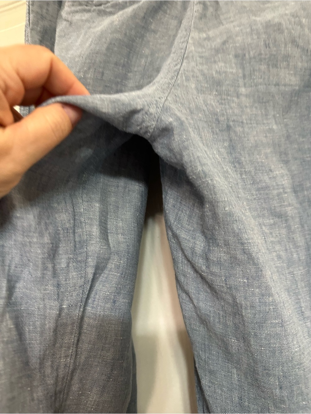 Athleta Women’s Cabo Linen Wide Leg Pant Blue Drawstring Zip Pockets Size 10 T - Picture 6 of 11